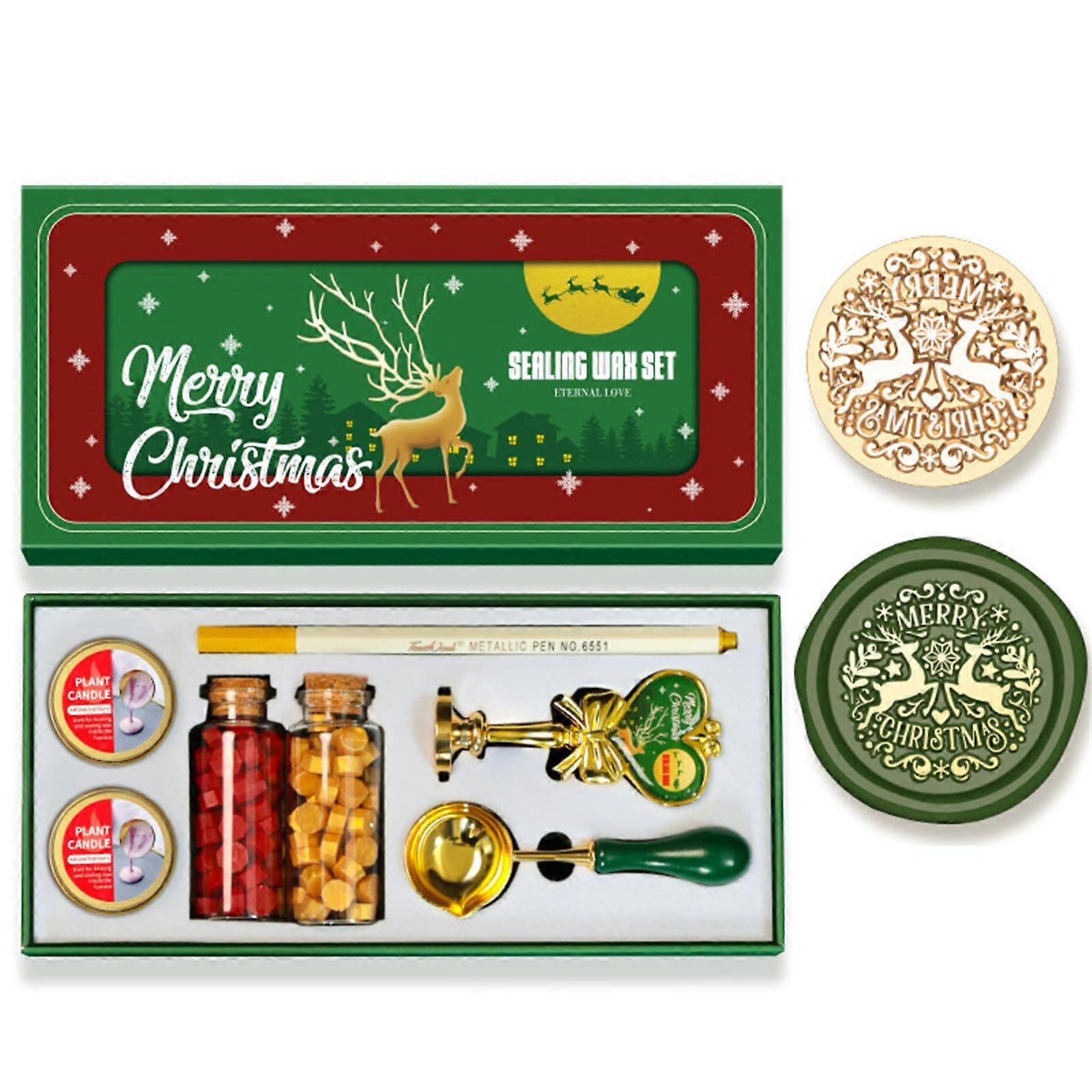 Siegel stamp and wax seal beads set for sealing envelopes, cards, invitations, vintagestyle stamp set with accessories, green 05.