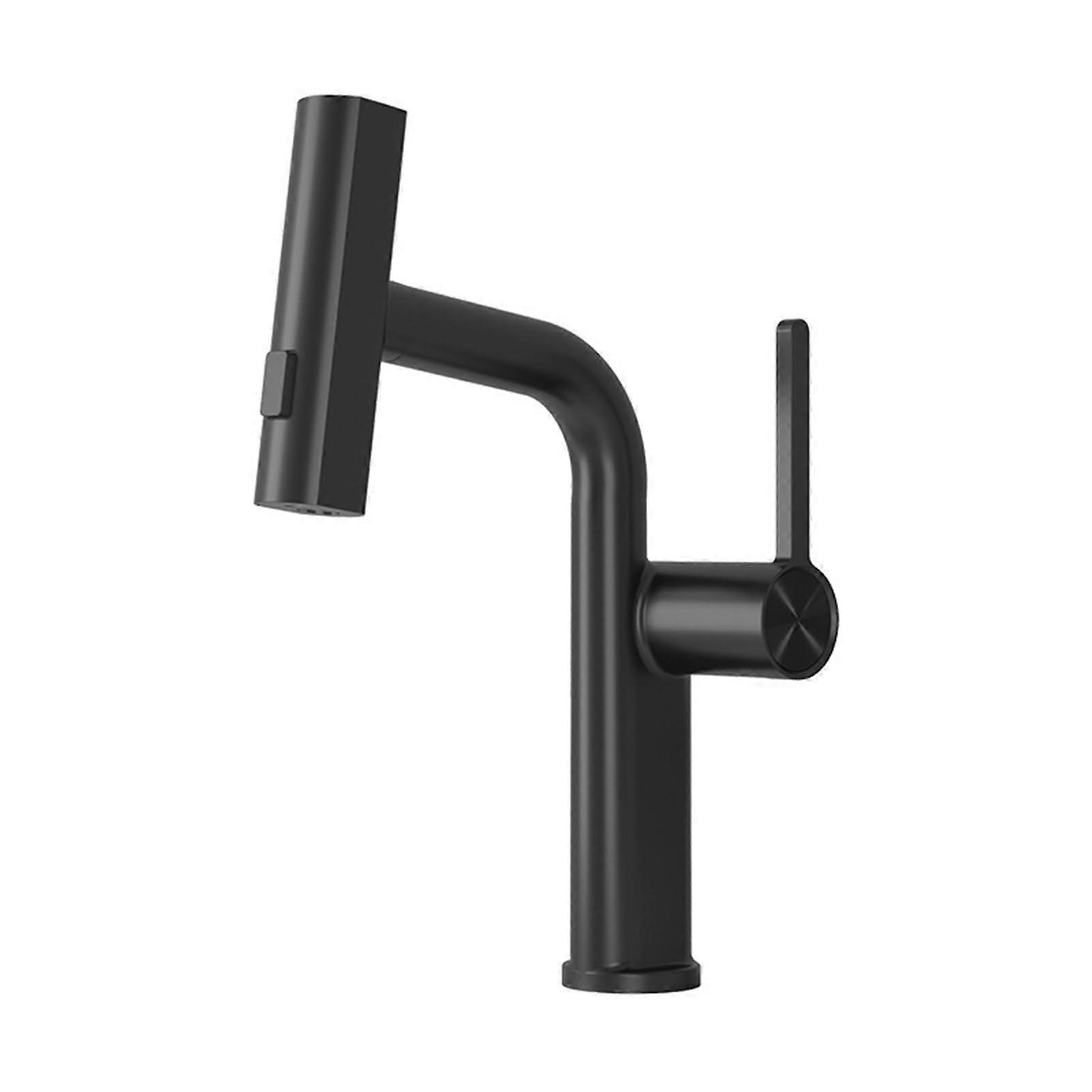 Black Single Lever Basin Mixer with PullOut Spray, 2Mode Waterfall Bathroom Faucet, Stable Design