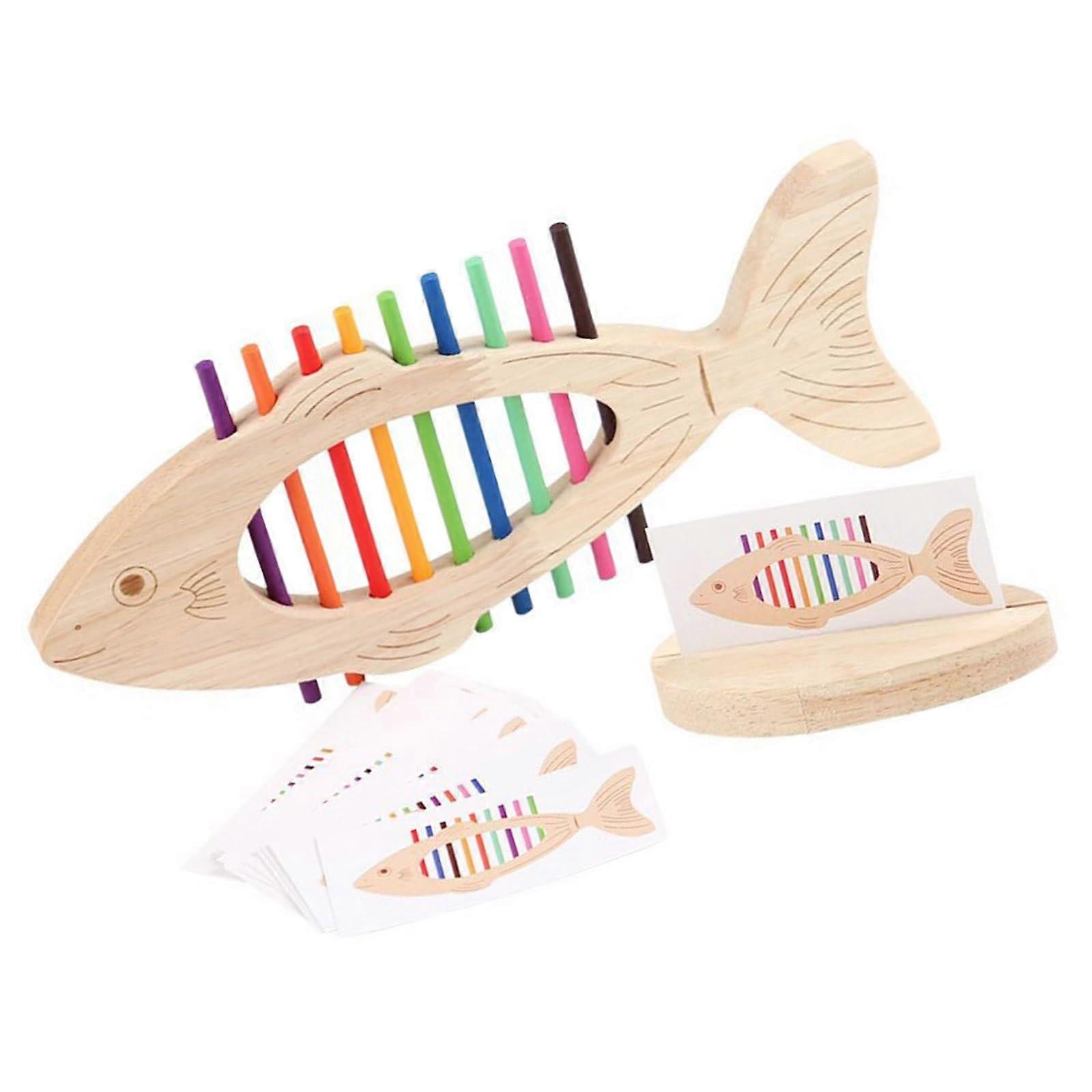Wooden Fish Bone Toy for Fine Motor Skills Development, Color Matching, Educational Learning Activity for Toddlers