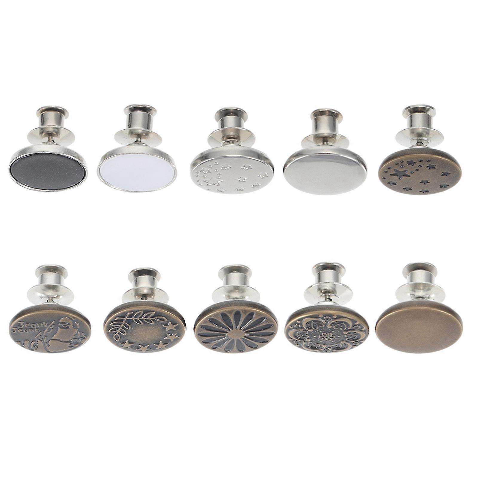 Jean Buttons Set of 10 Instant Replacement Buttons for Pants Extended Buckles Adjustable Alloy