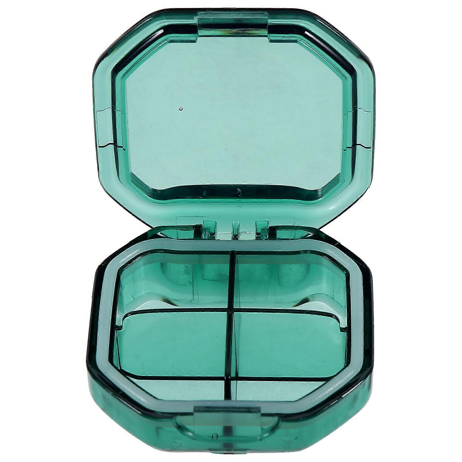 Portable Green Medicine Case for Home with Transparent Lid and Multiple Compartments 4grid