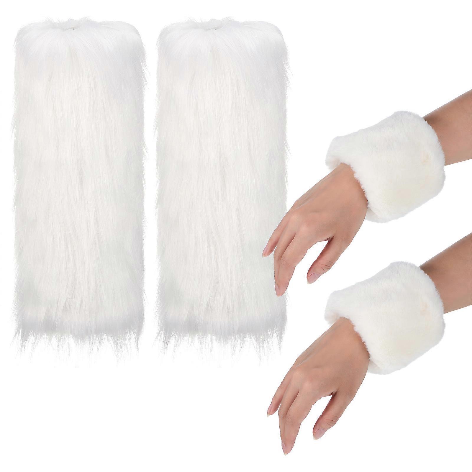 Worgeous 1 Set Leg and Wrist Warmers Plush Cuff Fluffy Boots Warmer Christmas Cosplay Accessories