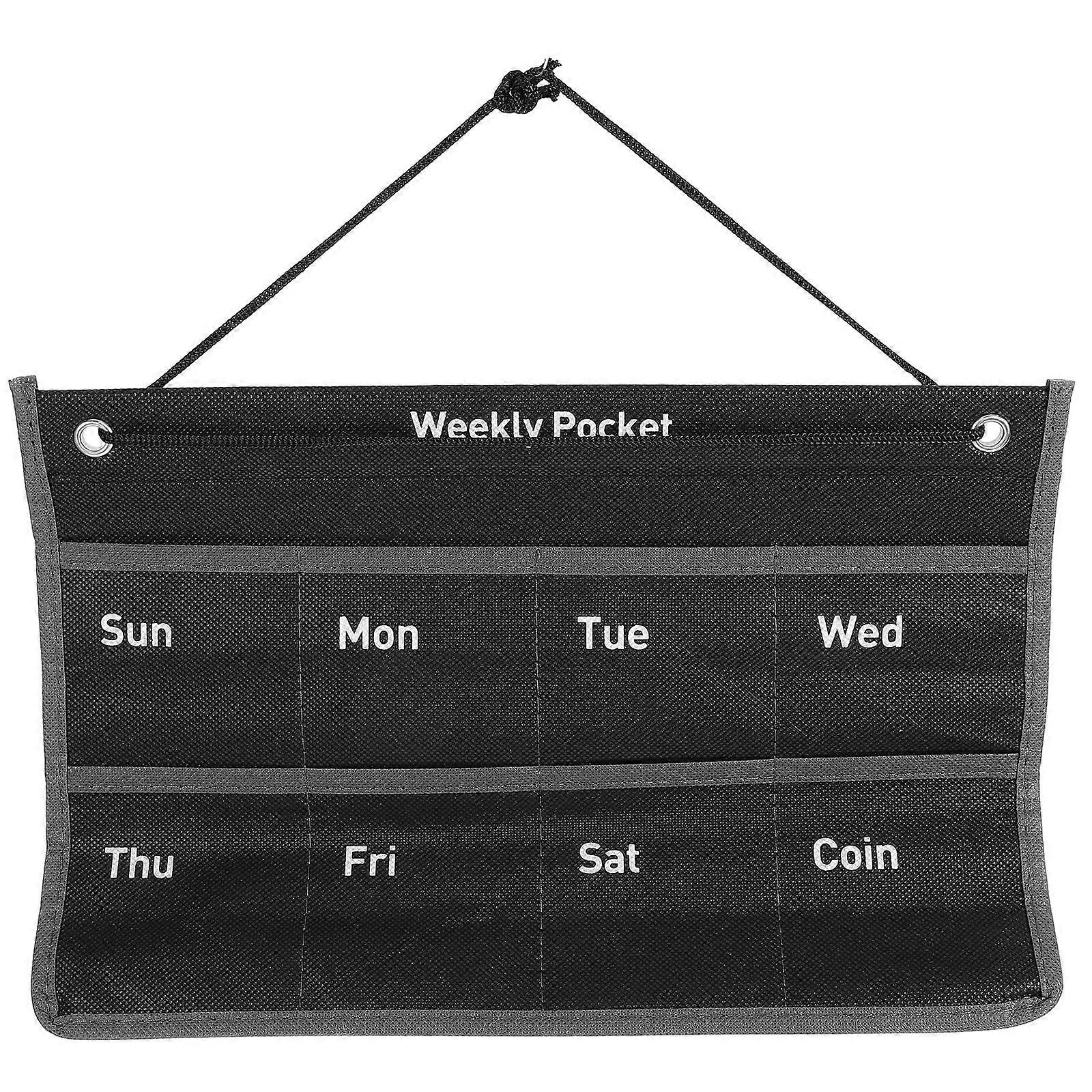 Black Nonwoven Wall Hanging Calendar Pocket for Storage Use with Simple Design Weekly