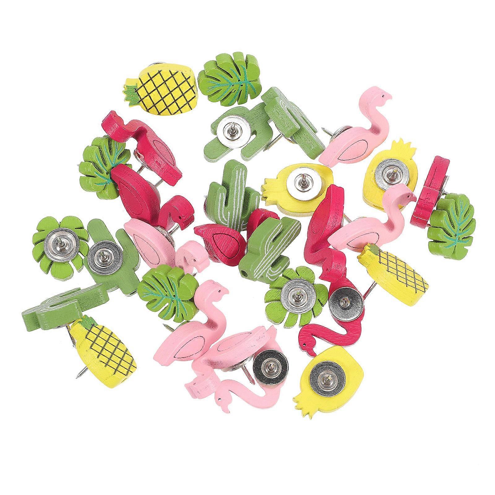 30 Pieces Assorted Color Wooden Push Pins for Bulletin Boards and Cork Strips 1.5 inch