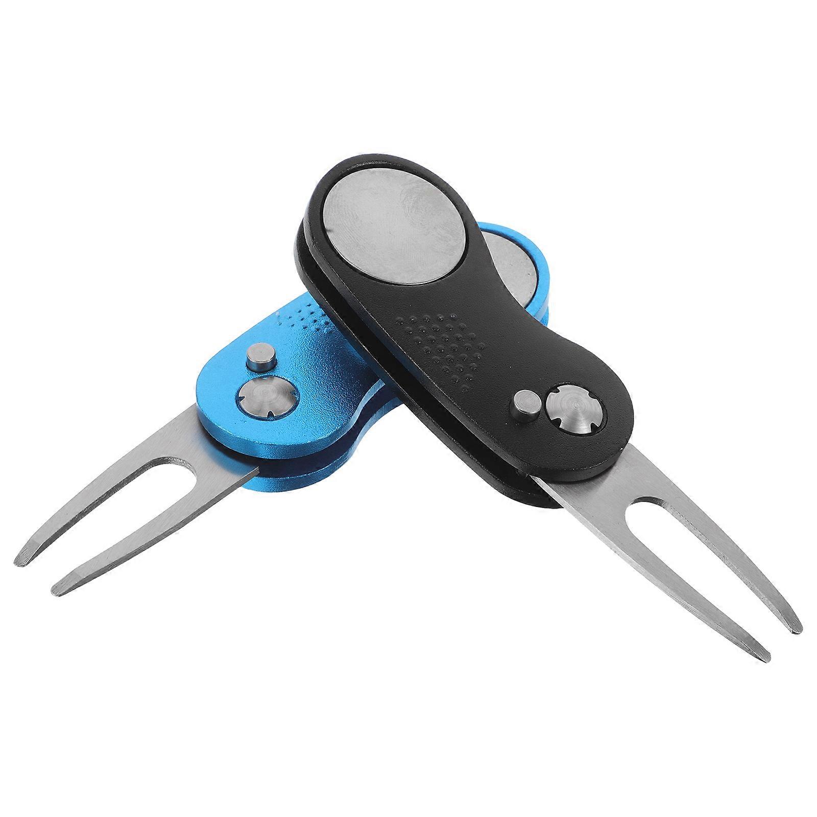 Golf Fork Divot Ball Marker Tool With Spring Structure For Golfers Portable Design Green Maintenance 2Pcs