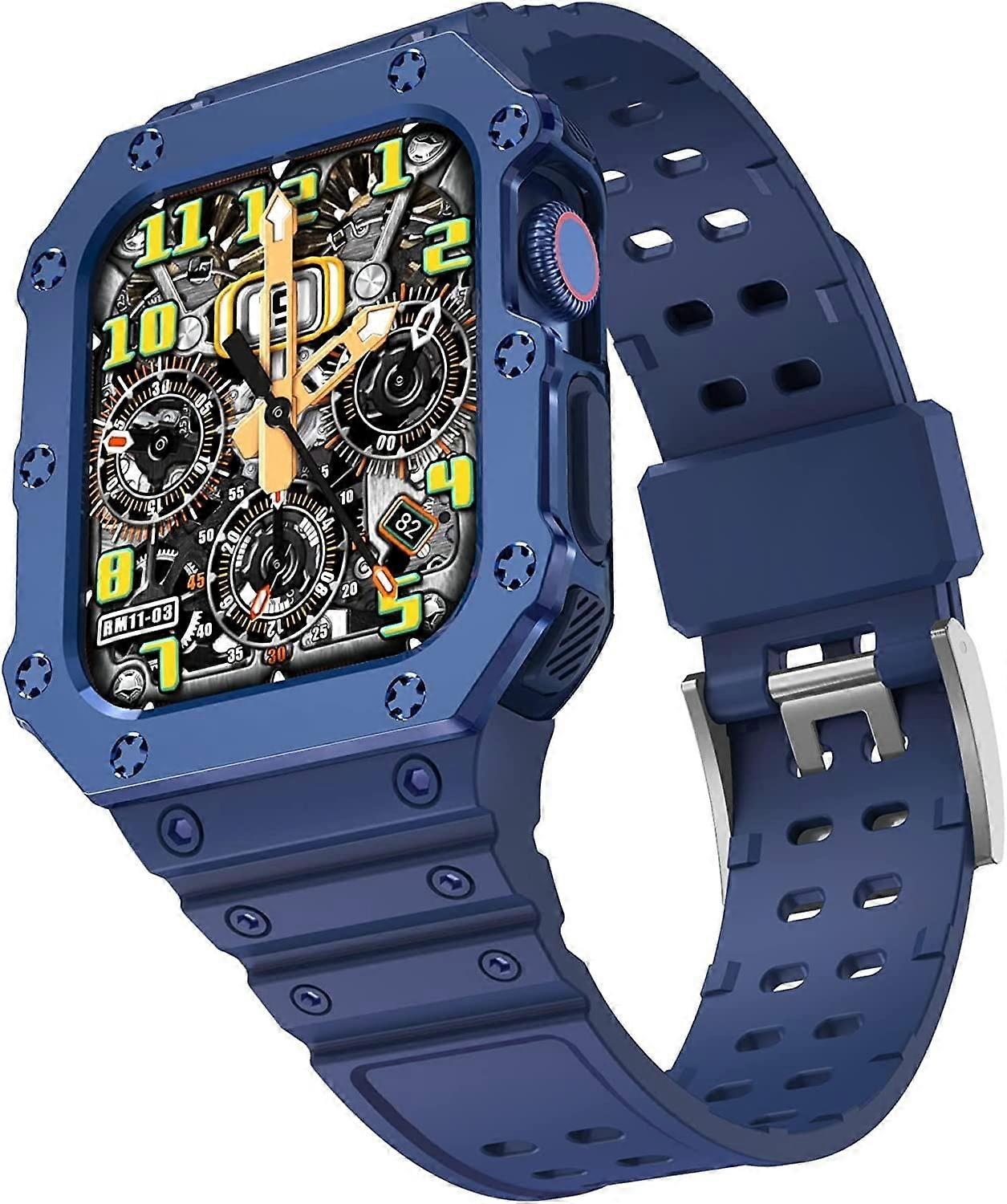UpgradeKit, metal bezel, silicone strap for Apple Watch Series 7 8, 40 mm, 45 mm (Color: C)