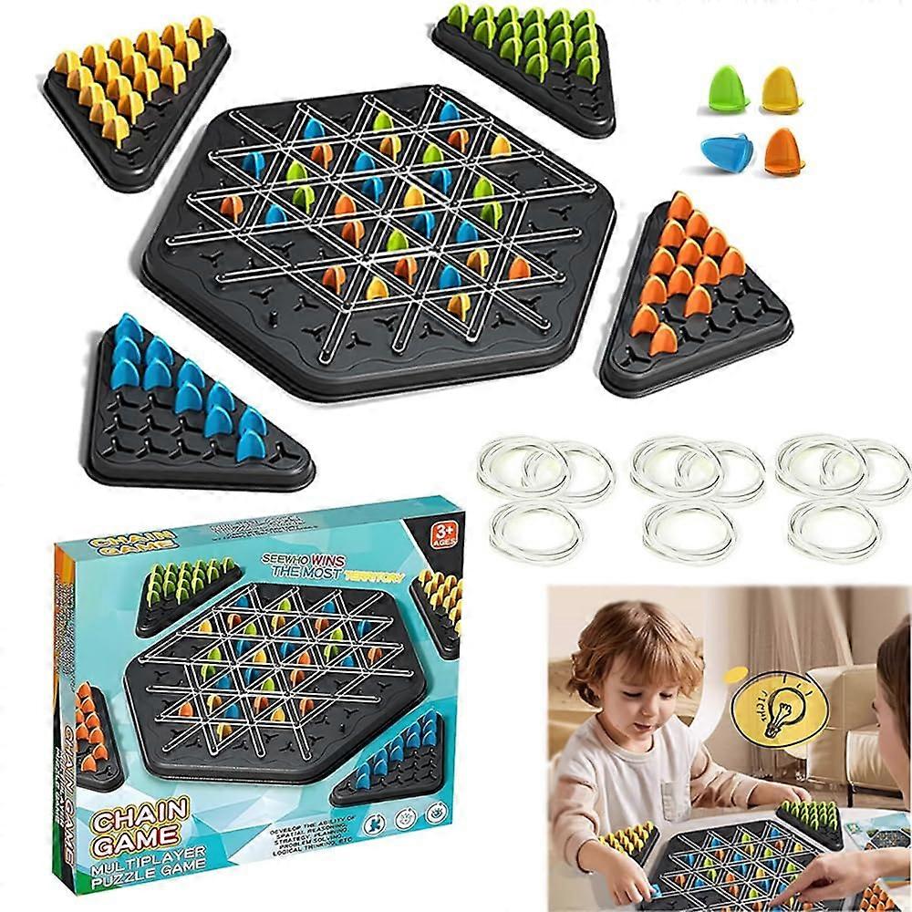 Rubber Bands Chain Triangle Chess Game For Family Game Night 2-4 Players Children And Adults