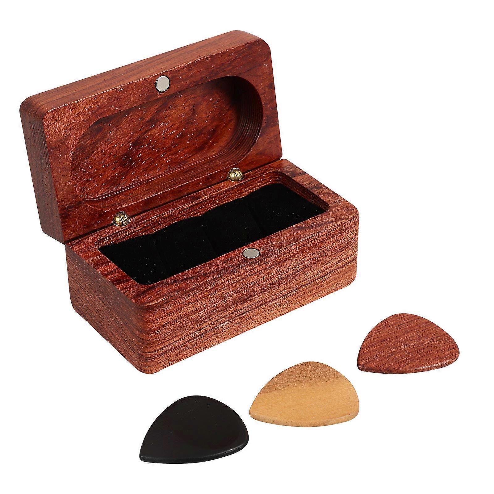 Hawaii Themed Wood Guitar Pick Storage Box for Daily Use Light Brown Keeps Picks Organized 1 Set