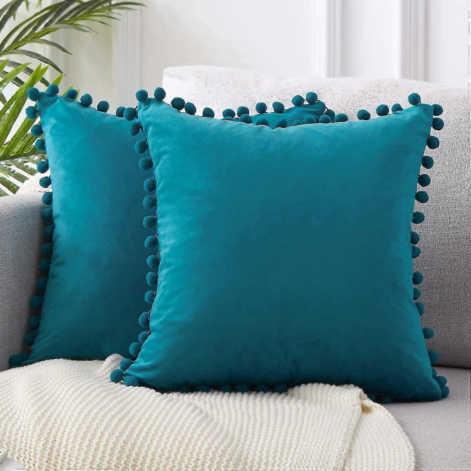 Set of 2 Soft Velvet Pillow Protectors for Large Square Sofa Cushions - Decorative Cushion Covers with Zipper Closure