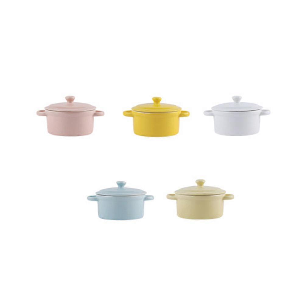 200ml Ceramic Rice Bowl Double Handles Soup Bowls with Lid Baby Feeding Tableware for Jelly Pudding Egg Custard (White)