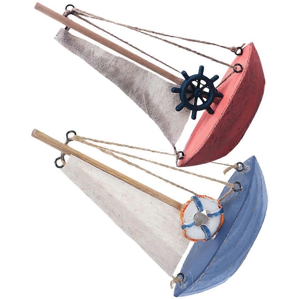 3D Model Sailboat Figurine 2Pcs Coastal Theme Decoration Assorted Color For Bedroom And Office