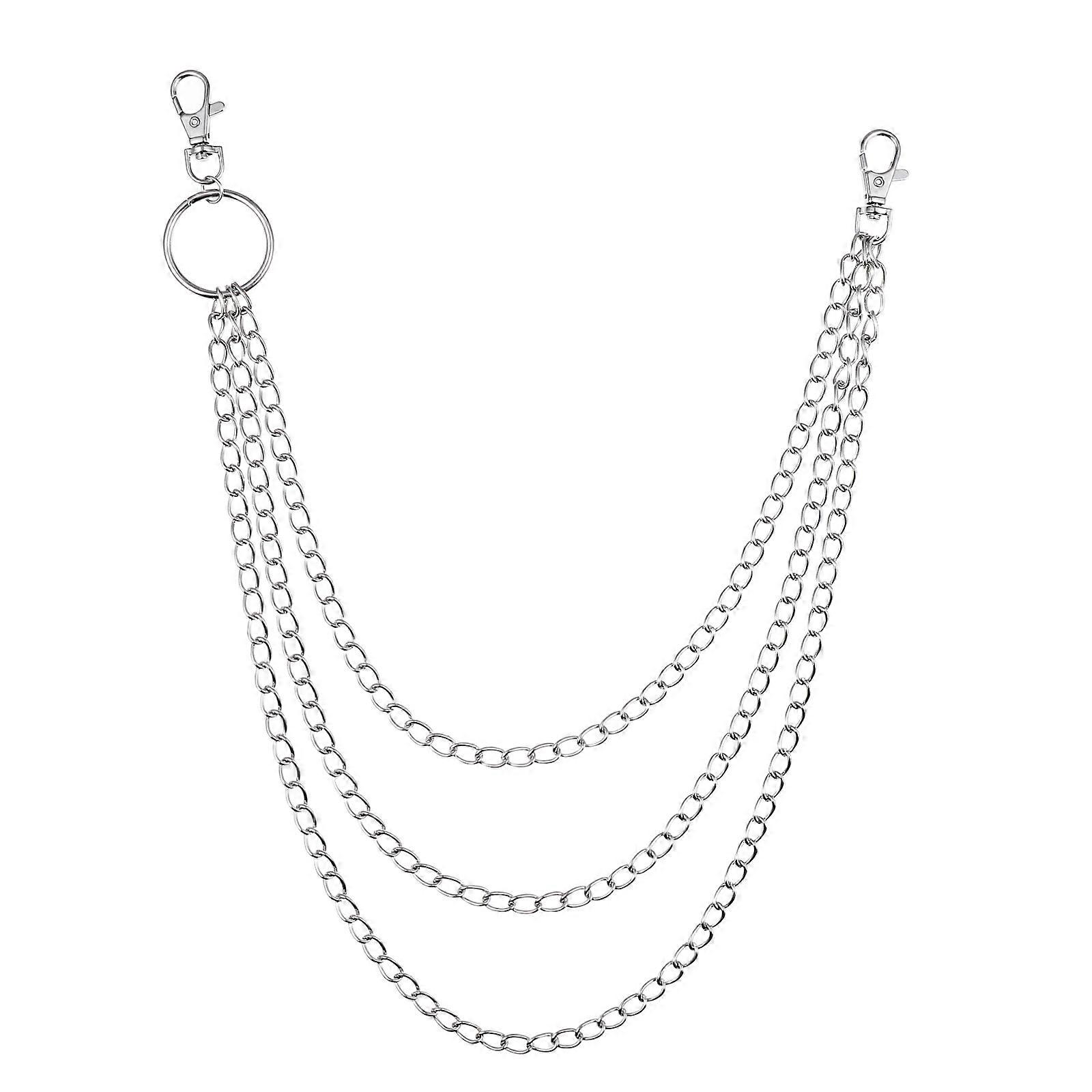 Silver Alloy Trouser Chain for Jeans with Durable Lobster Clasp Closure 3 Layers