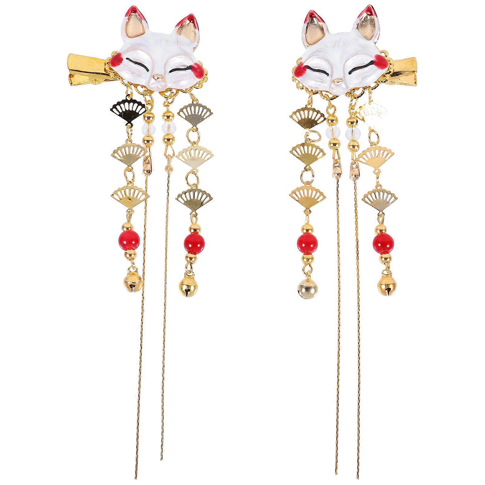 Chinese Styled Headdress with Cartoon Mask Hair Clip in Assorted Color Alloy Material for Decoration 2 Pcs