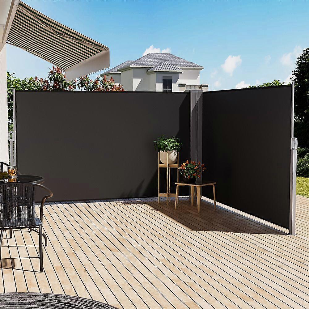 Retractable Double Side Awning Outdoor Sun Shade Pricacy Divider - Grey