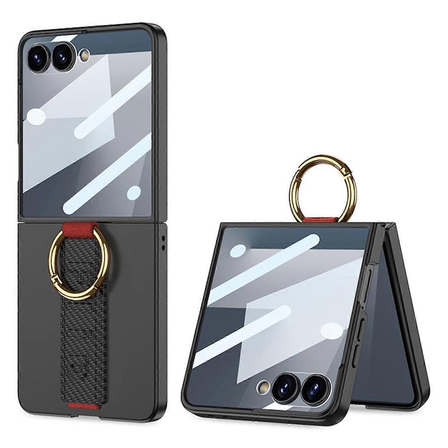 For Samsung Galaxy Z Flip7 GKK Screen Protector with Ring Band Case Carbon