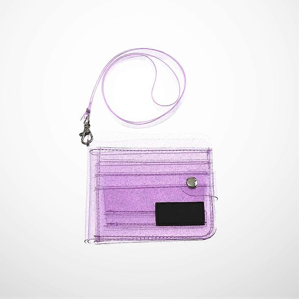 PVC Transparent Holder Foldable Glitter Multiple ID Slot Bag for Daily Use Women with Hanging Strap in Purple 1Pcs