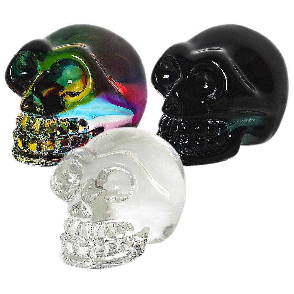 3pcs Crystal Halloween Skull Decorations Spooky Skeleton Head Props for Home, Bar & Party Decor Realistic Tabletop Ornament for Haunted Atmosphere
