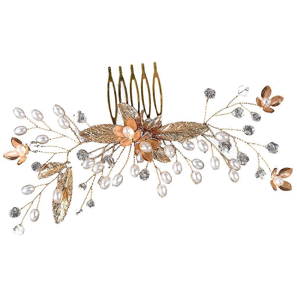 Elegant Wedding Hair Comb for Brides with Shimmering Rhinestone Embellishments in Golden Color 1Pcs