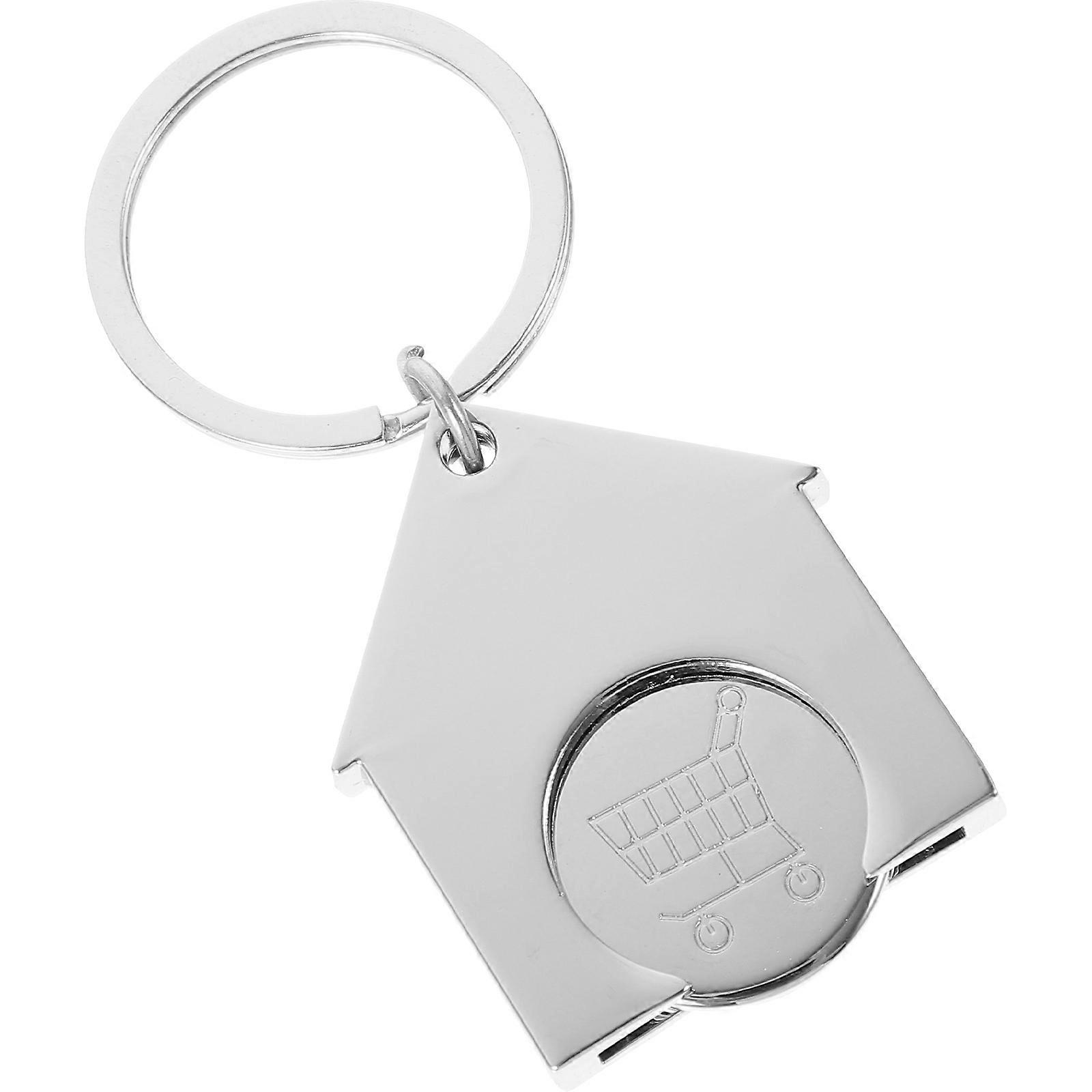 Shopping Trolley Token Key Ring Portable Shopping Cart Clip Metal Keychain Silver Multi-functional 1Pack