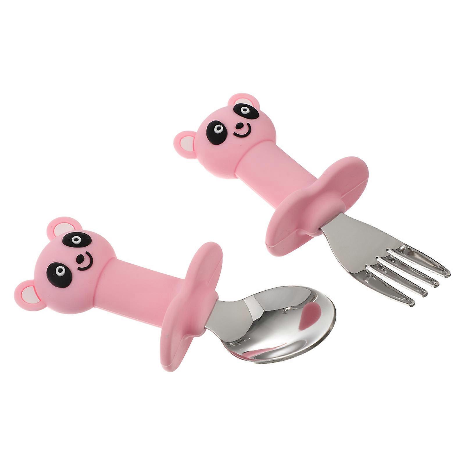 مجموعة أدوات مائدة تدريب الأطفال شوكة من الفولاذ المقاوم للصدأ وردي سهل الإمساك بمقبض غير قابل للانزلاق مثالي لوقت الوجبات 1 مجموعة