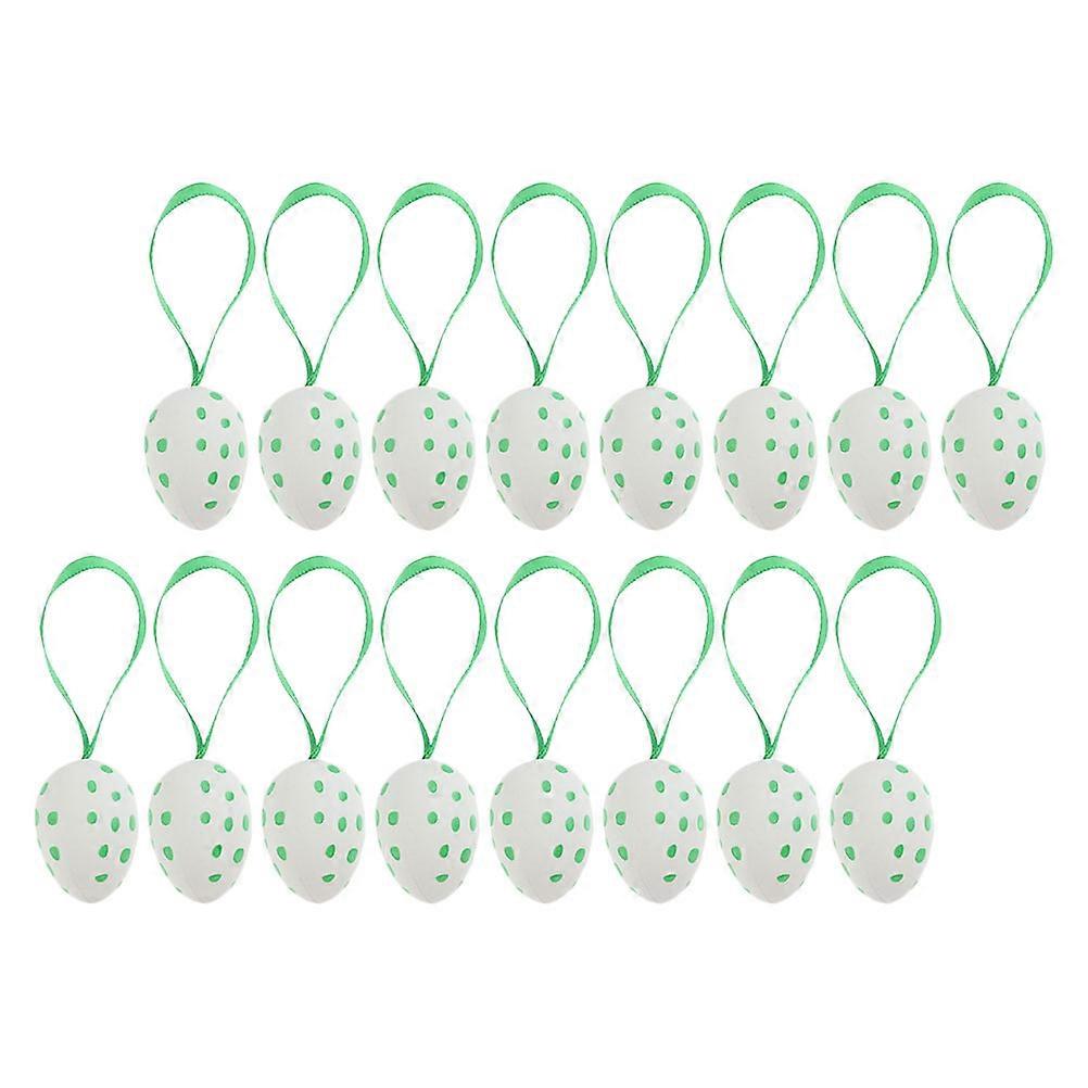 50pcs Easter Hanging Eggs with Printed Green Dotted Plastic Shells, Ribbon Decorations for Party Baskets, Home Decor and Craft Projects