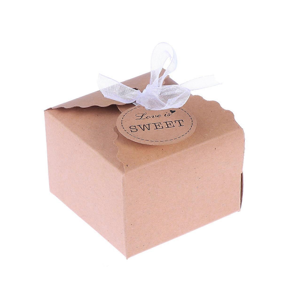 Vintage Favor Box 50Pcs Wavy Kraft Pattern Gift Packaging Ideal For Wedding Light Brown Suitable For Guests