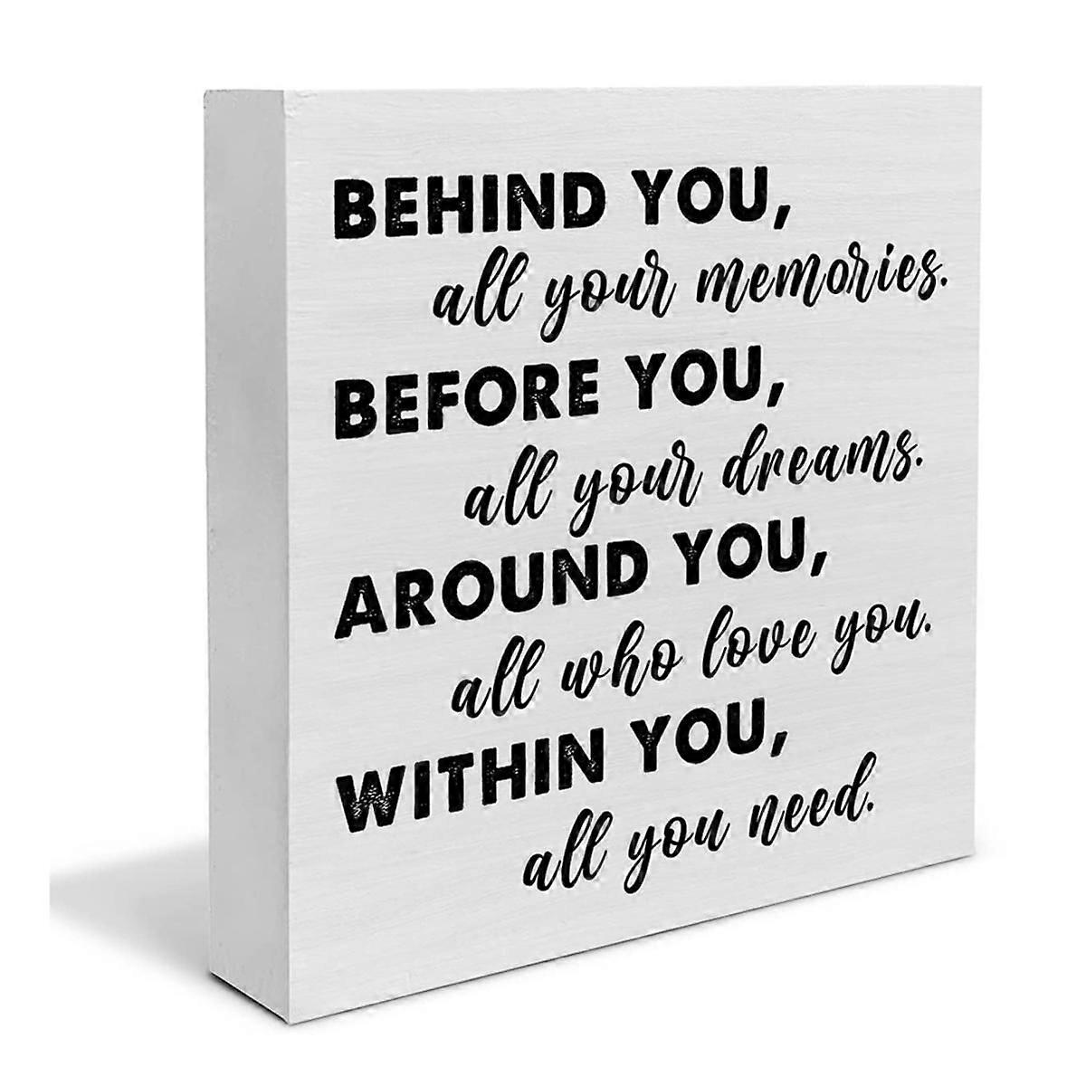 White Graduation Gift Wooden Desktop Decoration, Square Wooden Box with Positive Text, Suitable for Furniture