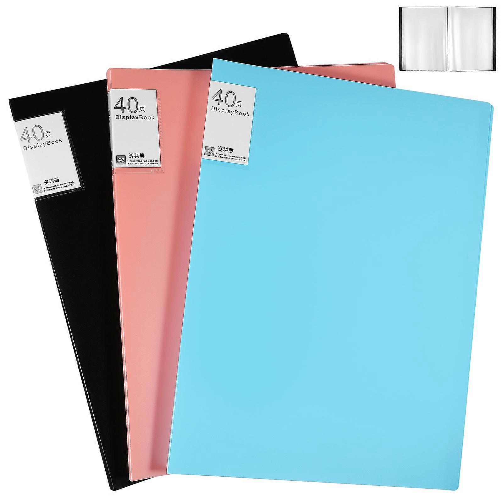 3Pcs Portfolio Binder With Plastic Sleeves For Document Organization In School And Office A3 Size With Multi Color Features