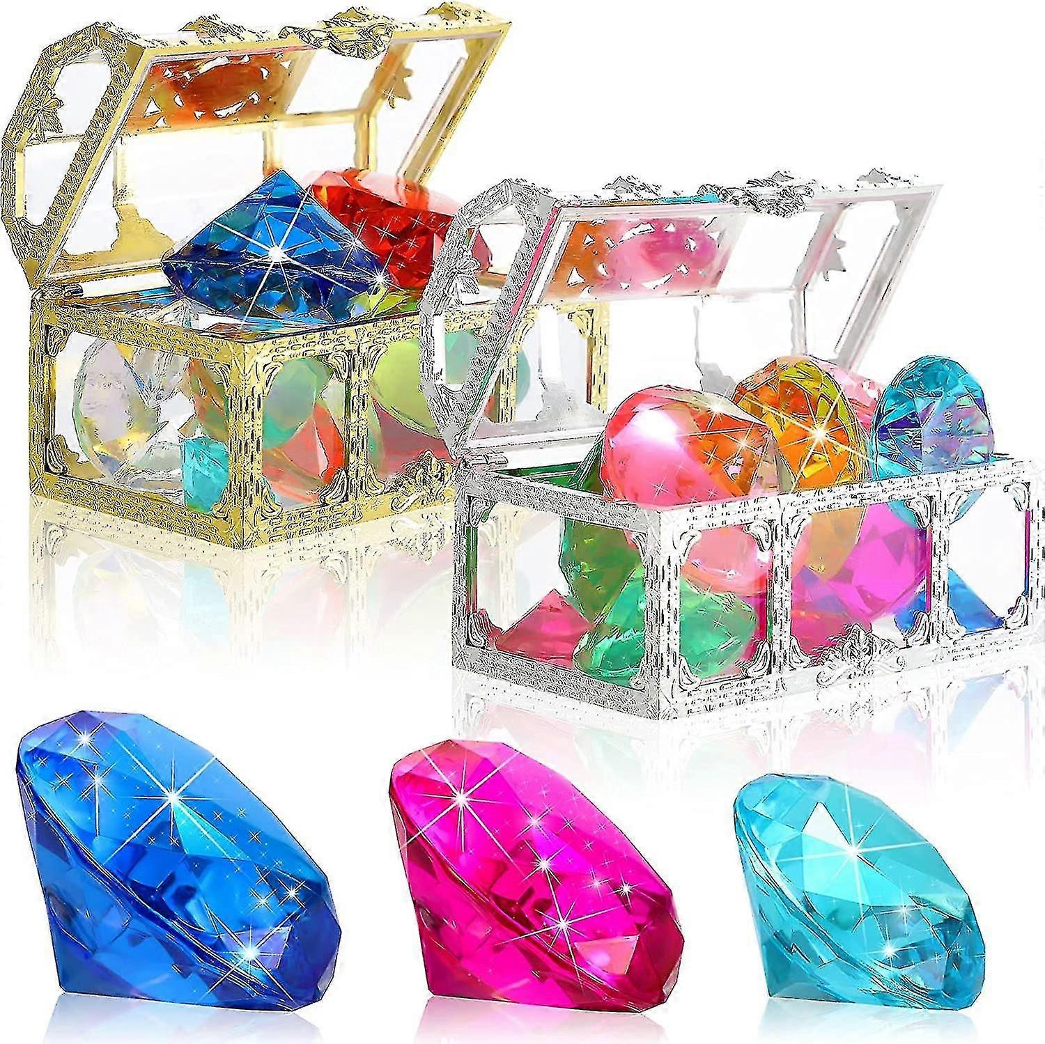24pcs Diving Gem Pool Toys with 2 Treasure Pirate Boxes