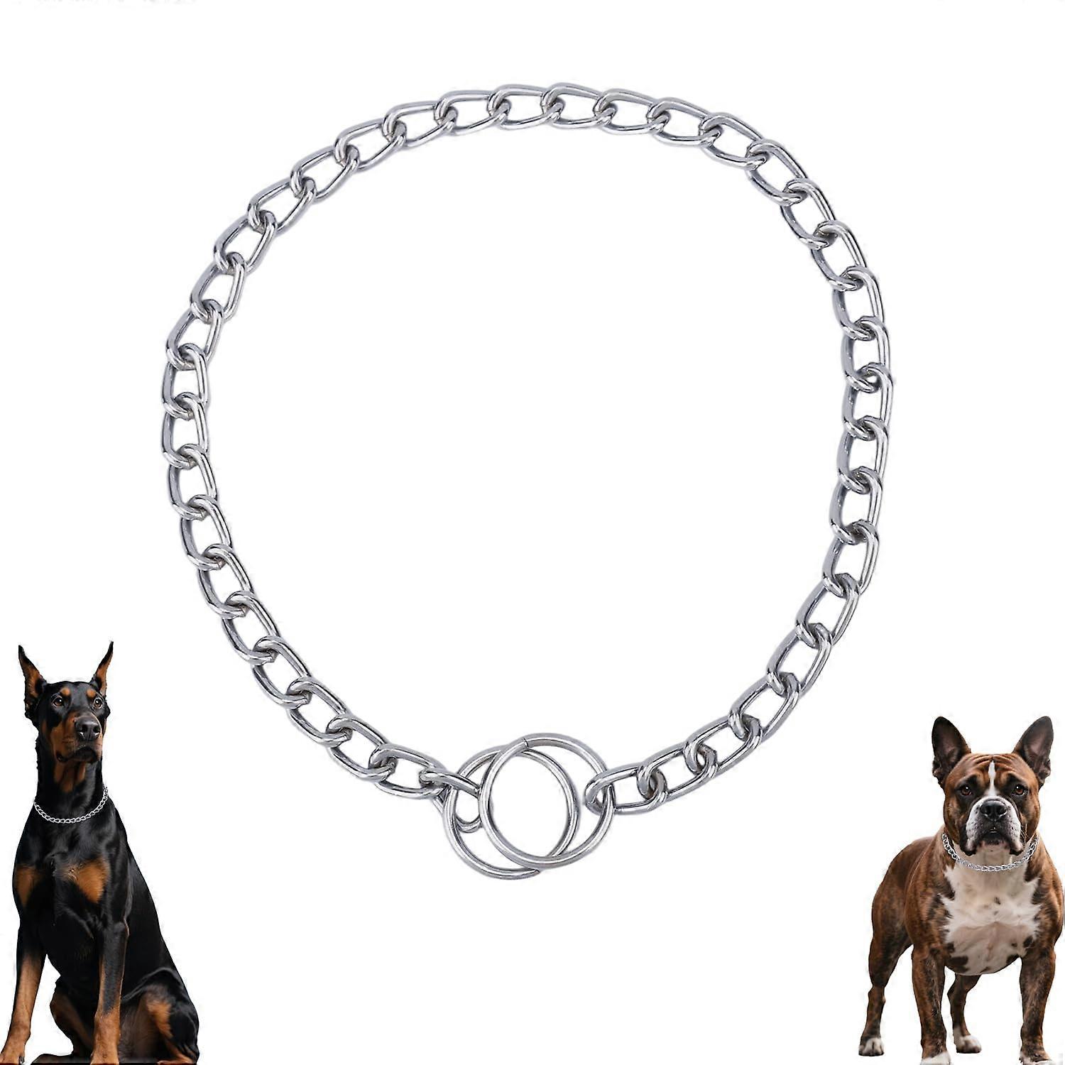Silver Dog Collar with Slip Chain, Durable Metal Martingale Training Collar for Small, Medium, and Large Breeds (Size M)