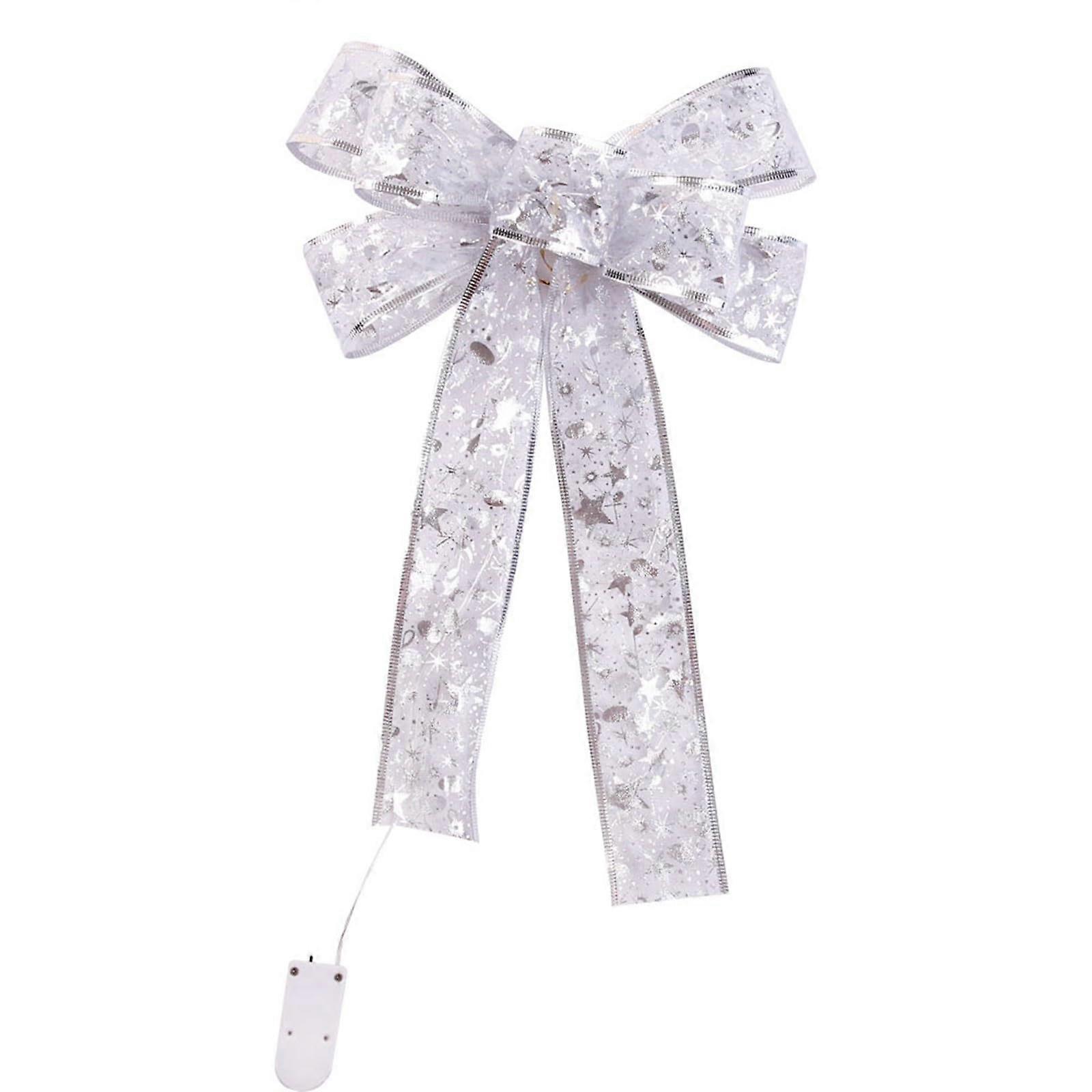 Christmas Tree Decorations Silver Luminous LED Bow Pendant Handmade Ornament Model A One Size