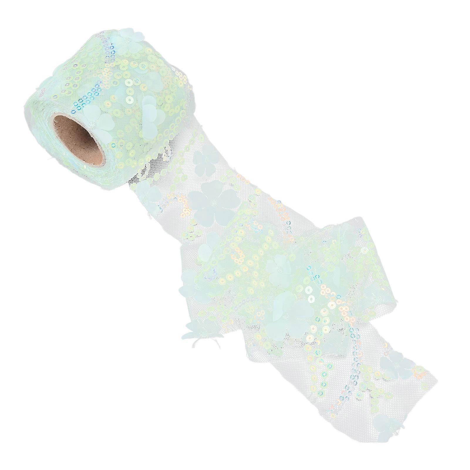 10 Yards Green Tulle Roll 6cm Embroidered Sequin Flowers Mesh