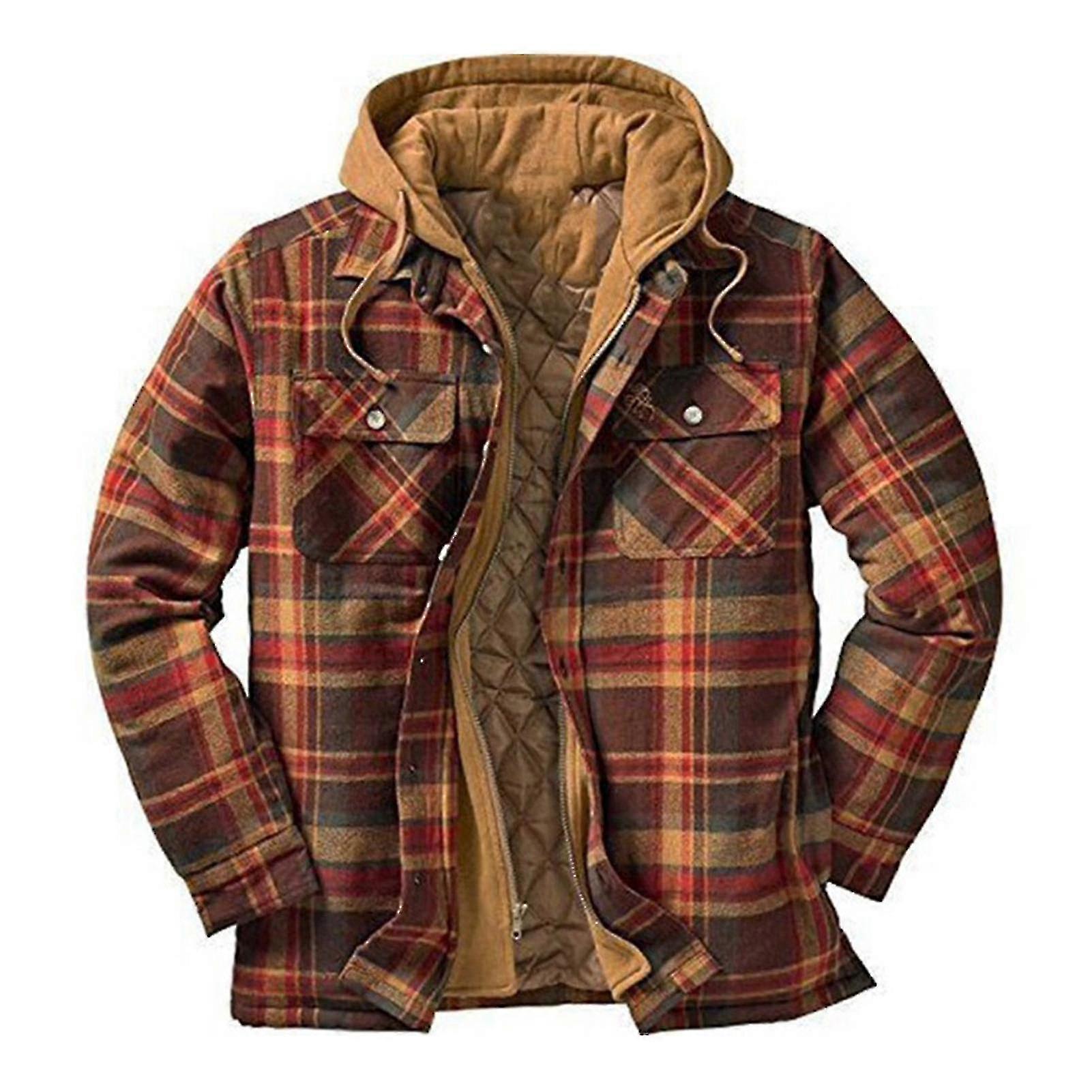 Quilted Thick Plaid Long-sleeved Loose Jacket Men's Hoodie Quilted ...