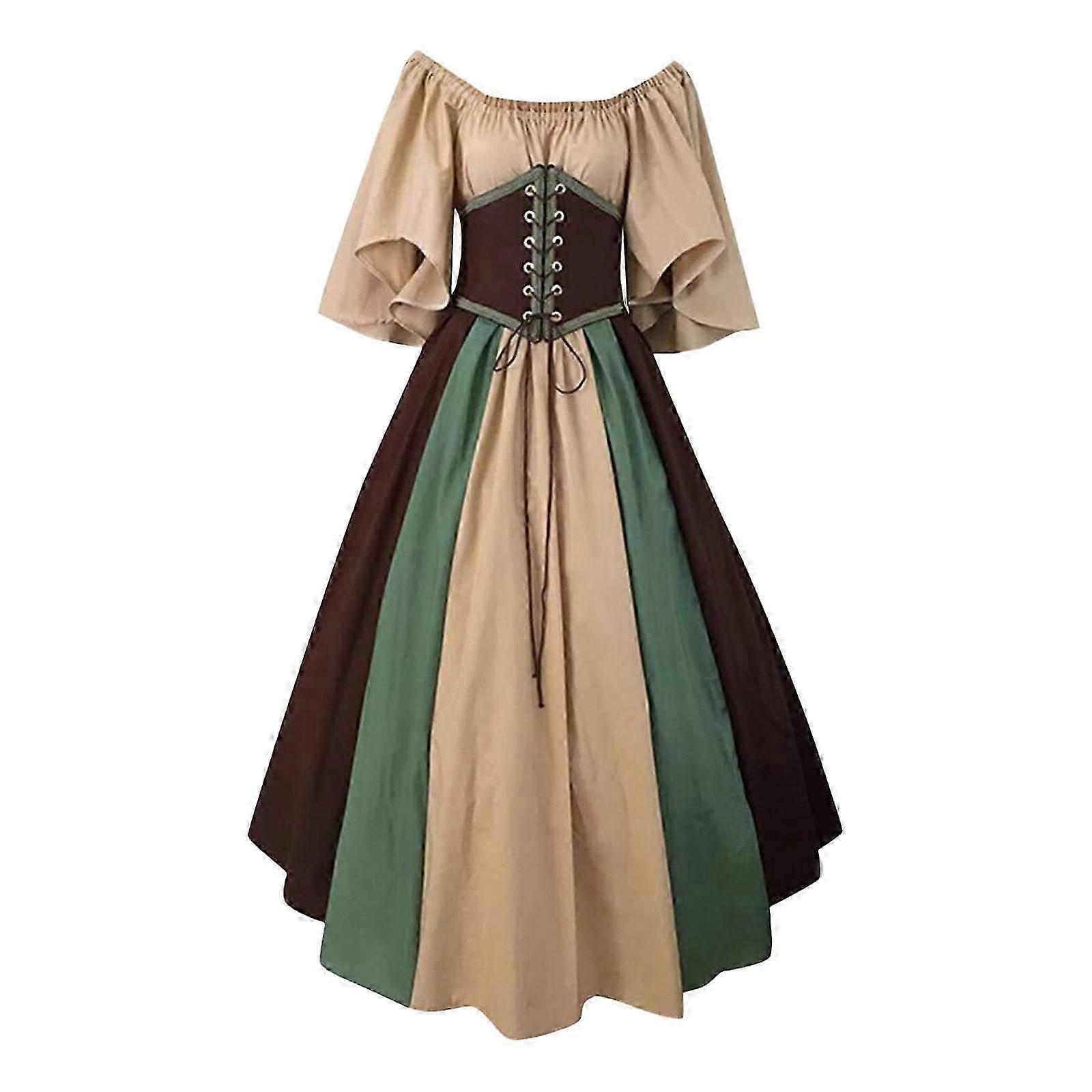 Chic Medieval Cosplay Dress in a Khaki Tone, Featuring a Flared Design for Authentic Style