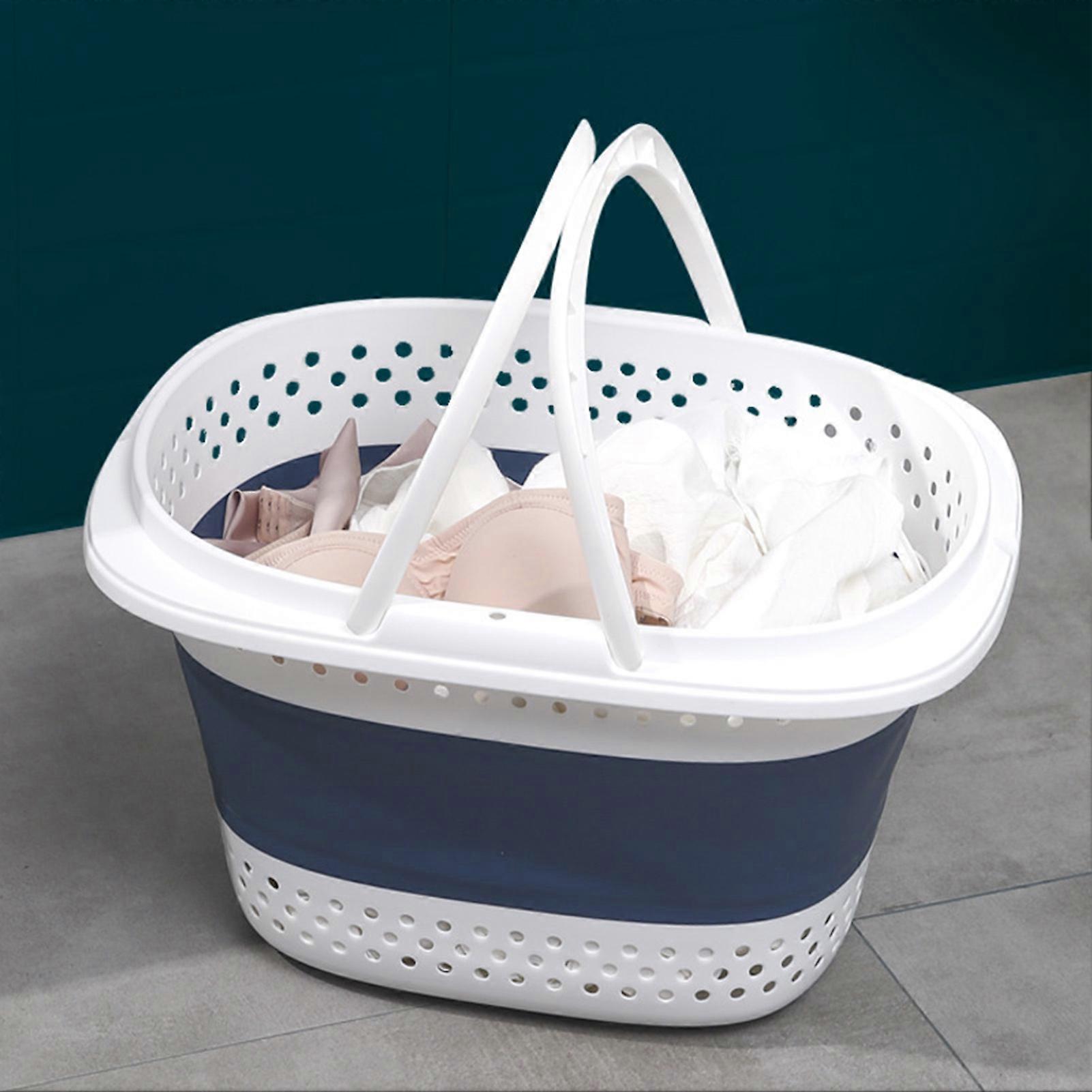 Large Foldable Plastic Laundry Basket 39x51x30cm Blue White
