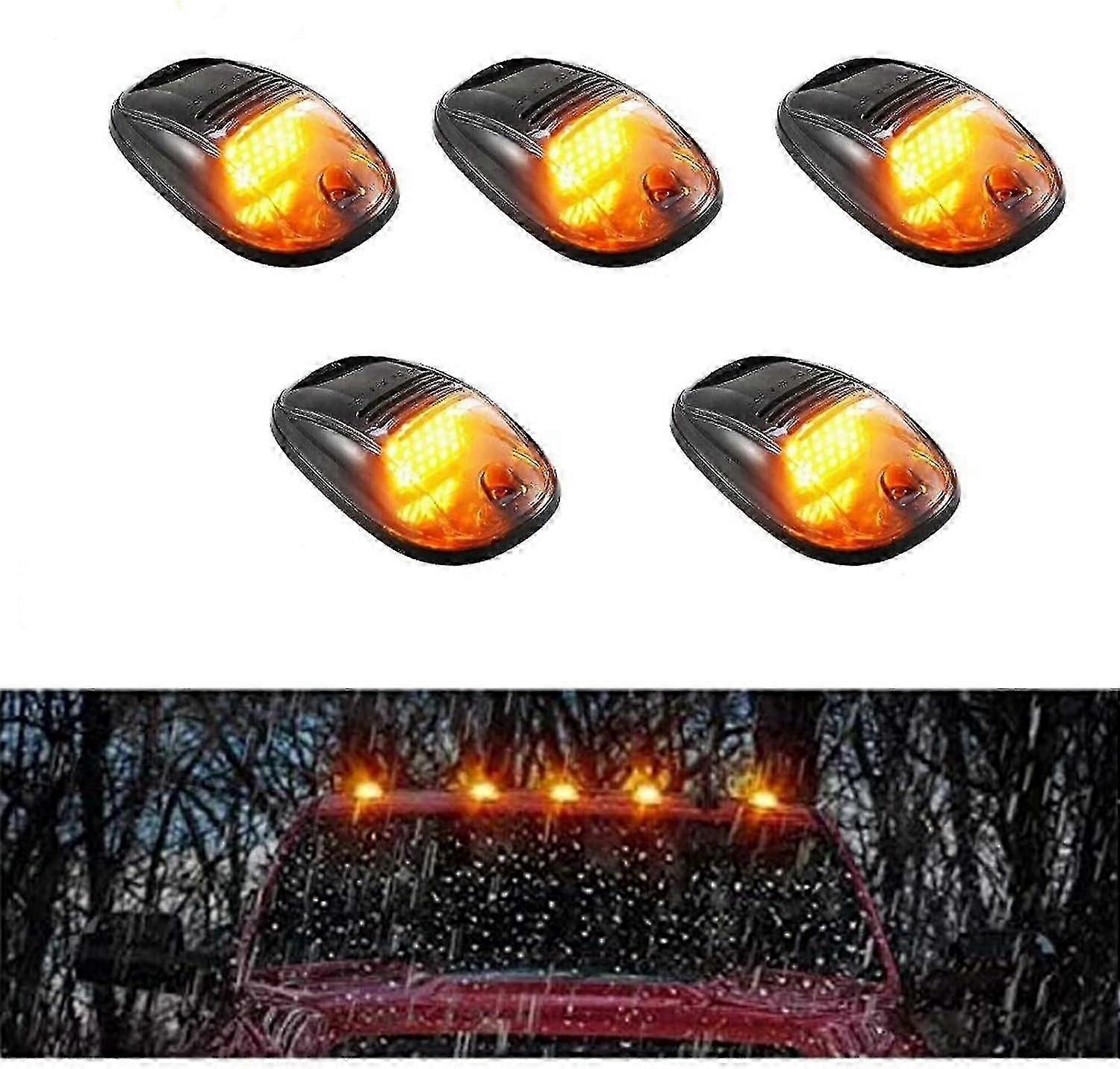 Solar Powered Cab Lights For Truck, 5pcs Led Cab Lights, Led Cab Roof Running Top Marker Lights, Wireless Cab Roof Running Lights
