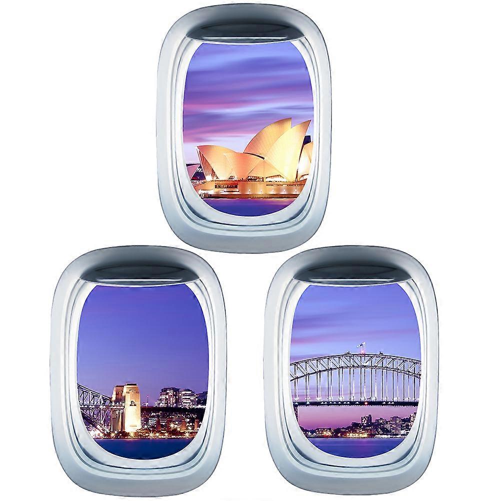 Simulation Airplane Window Sticker for Decor with 3 Sheets Landscape Wall Decal