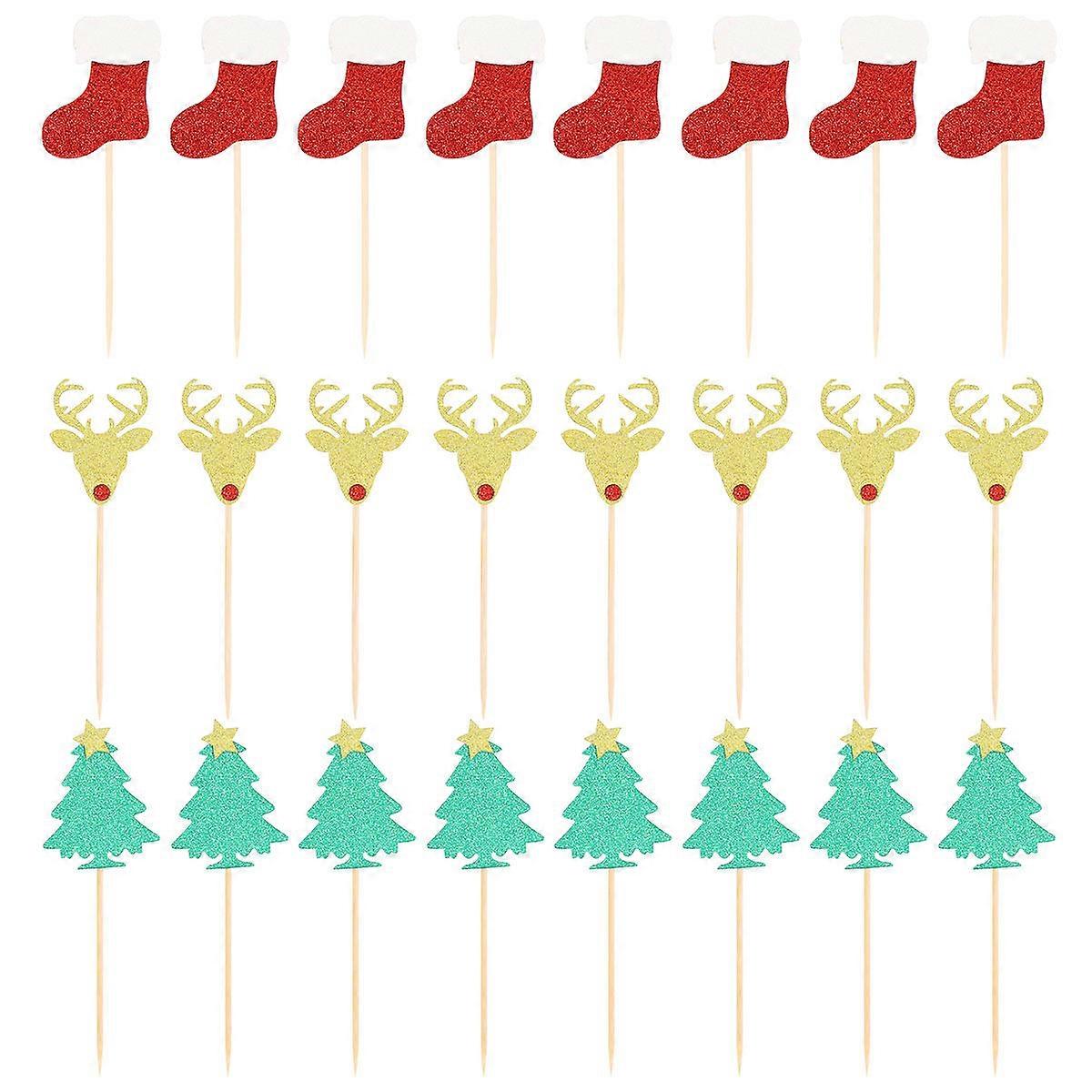 24pcs Christmas Elements Cake Toppers Creative Xmas Toppers Decoration