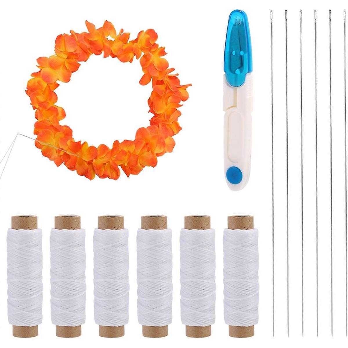 13pc Lei Needle-Kit for Flower Wreath-Making,6pc Long-Needles 6 Twine Rolls 1 Sewing Scissors for DIY Graduation Garland