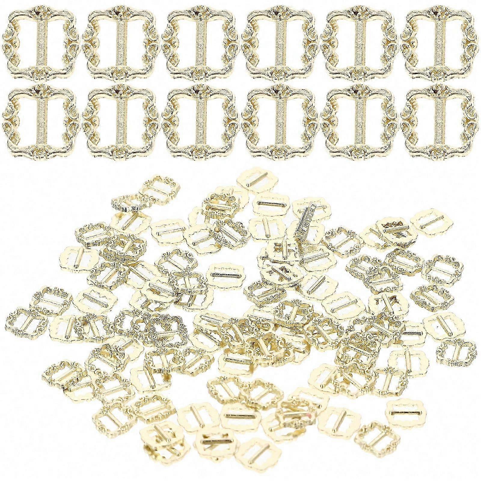 100Pcs Mini Metal Button Adjustable -Glide Buckle For Kids Doll Decorating Scenes Golden DIY Fastener