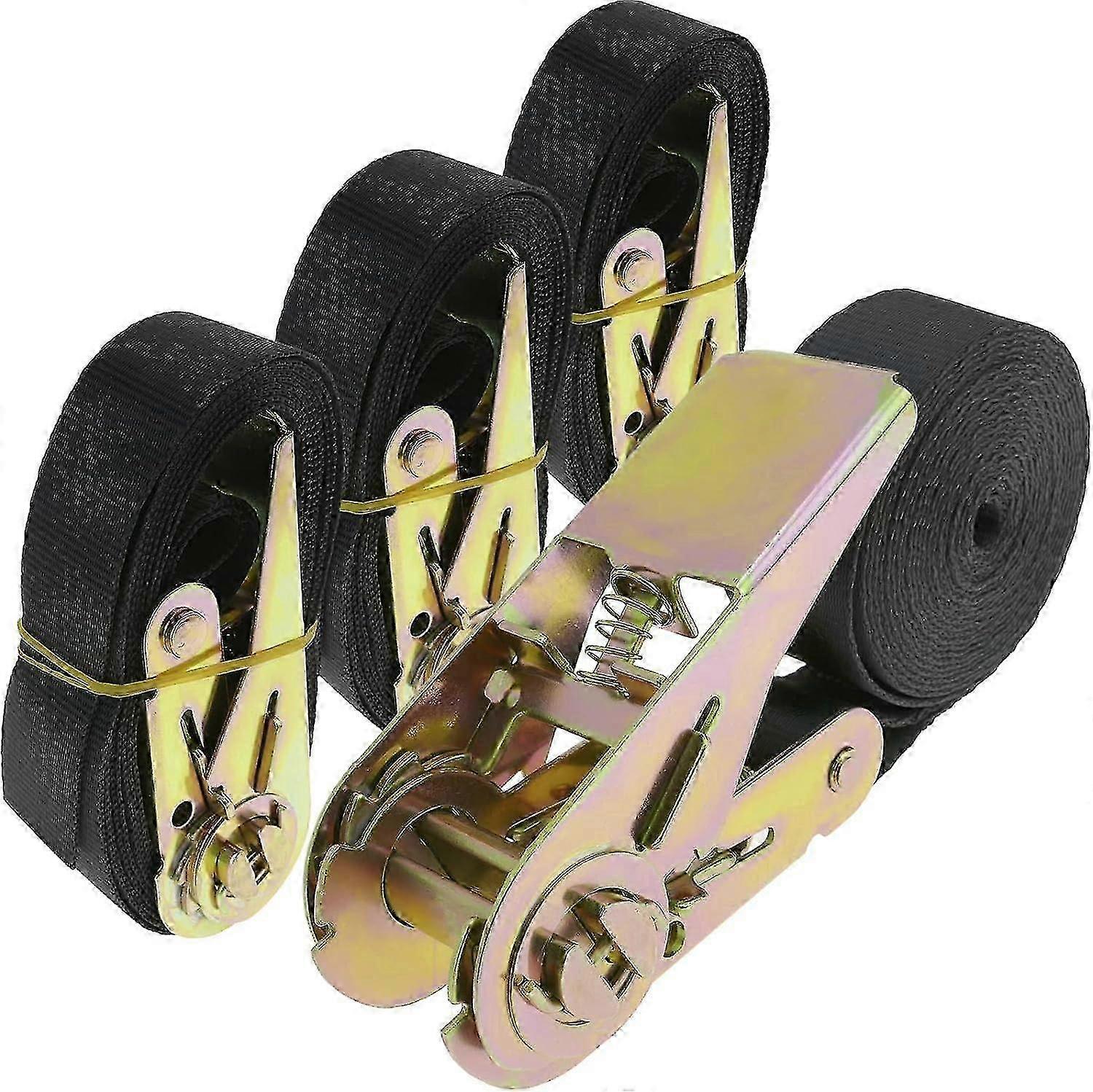 Set of 4 ratchet lashing straps 2.5m x 25mm 800Kg Black color