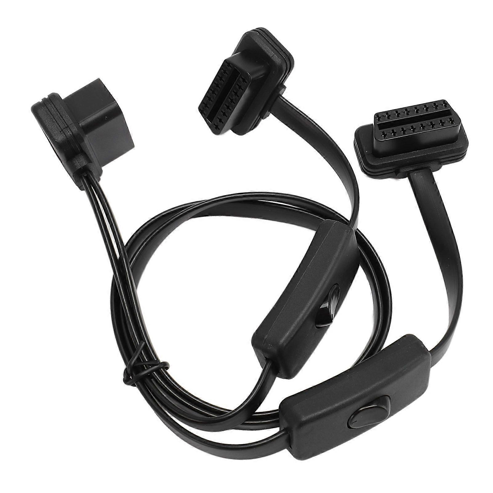 OBD Splitter Cable 16 Pin Flat Noodle High Accuracy 1 in 2 Y Splitter Extend Cable for Elm327