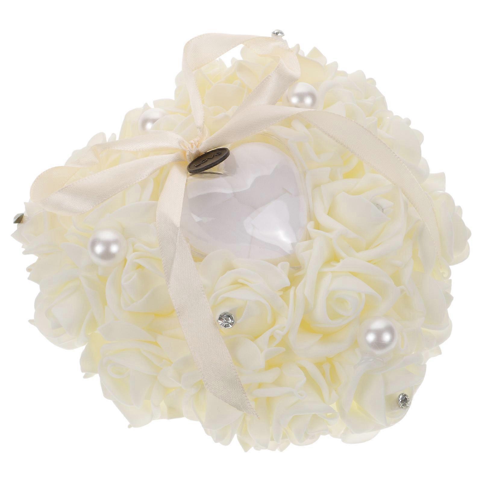 Wedding Ring Pillow Rose Heart Ring Bearer for 3Pcs Romantic Ceremony Decor