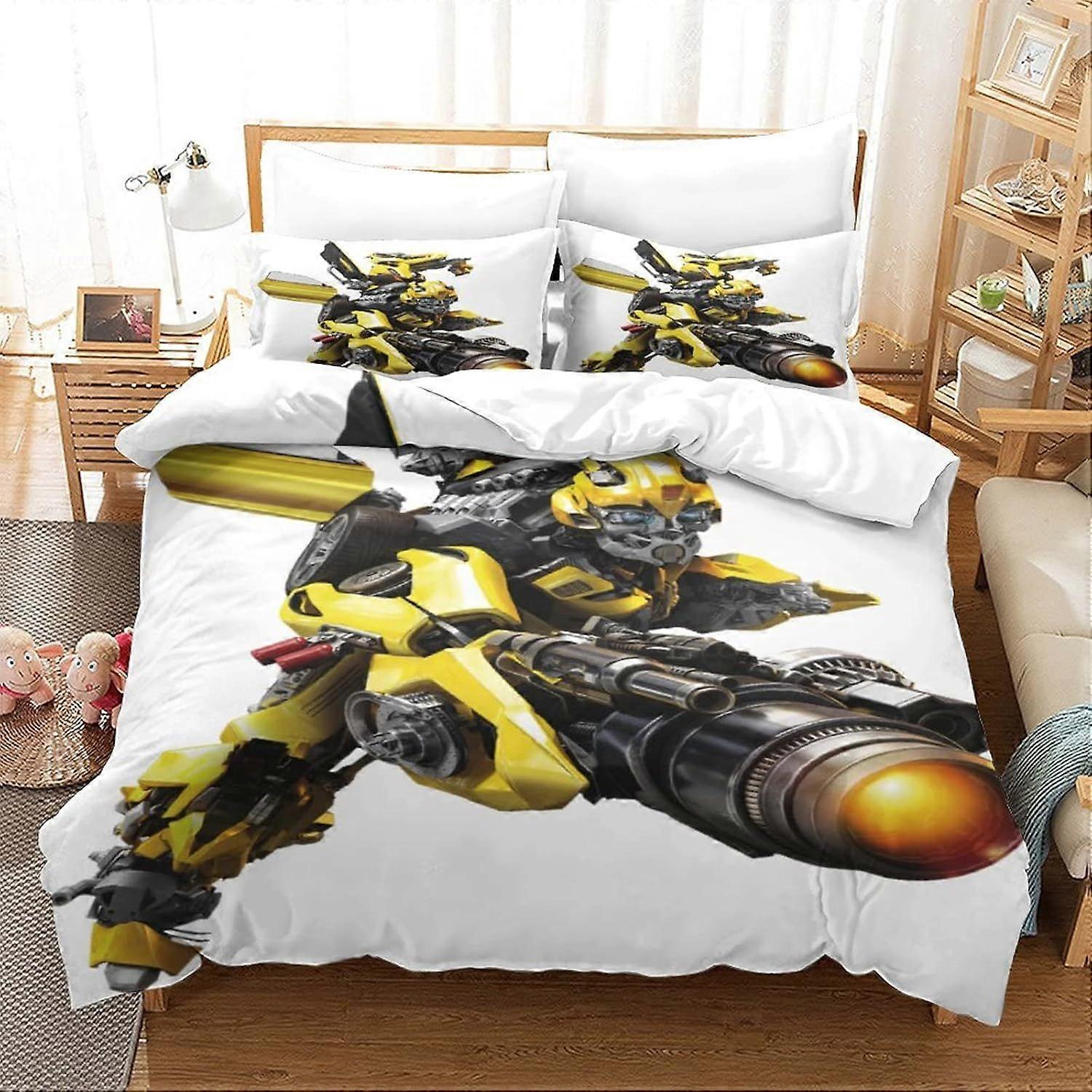 AM69 Transformers Bumblebee 3D Printed Quilt Coverwith Zipper Closure Anti-allergic Duvet Cover 3 Piece Set Duvet Coverwith Pillowcasessuitable fo