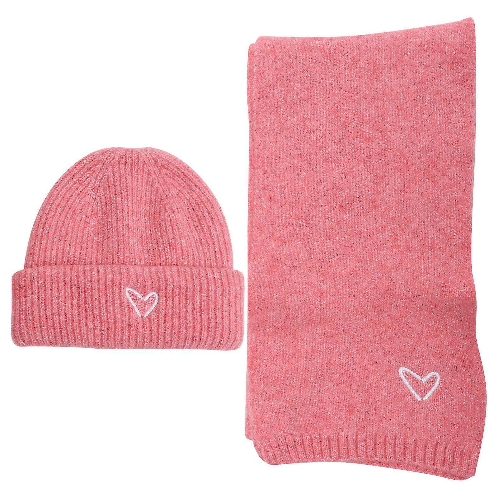 Warm Hat and Scarf Set for Little Pink with Embroidered Heart 1Set