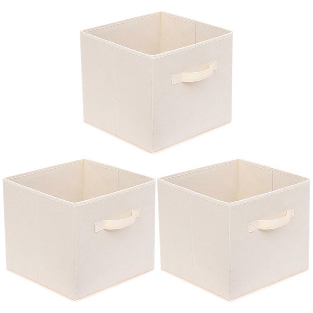 Stackable Storage Containers 3Pcs Square Storage Case Beige Practical Organization Living Room 28x28x28cm