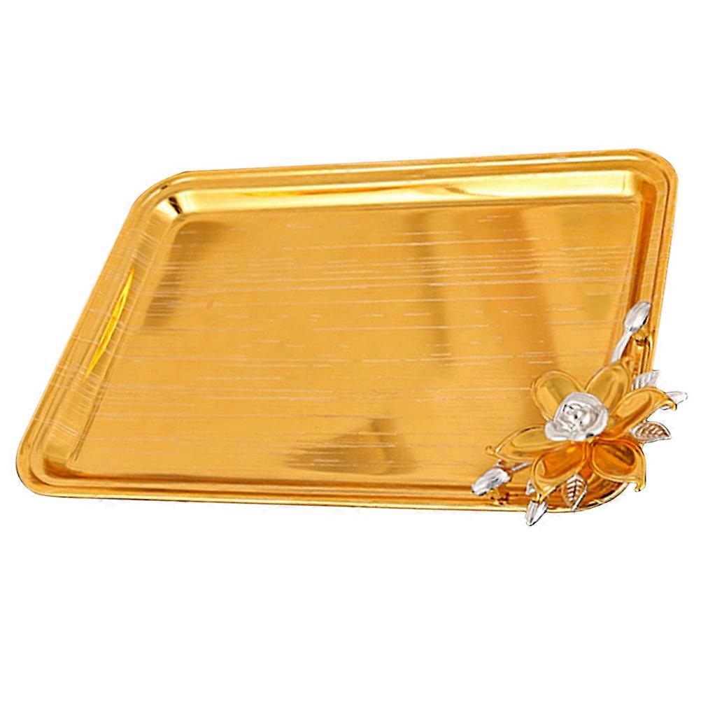 Metal Serving Tray for Food Serving 4Pcs Golden Aluminum Alloy Rectangular Set