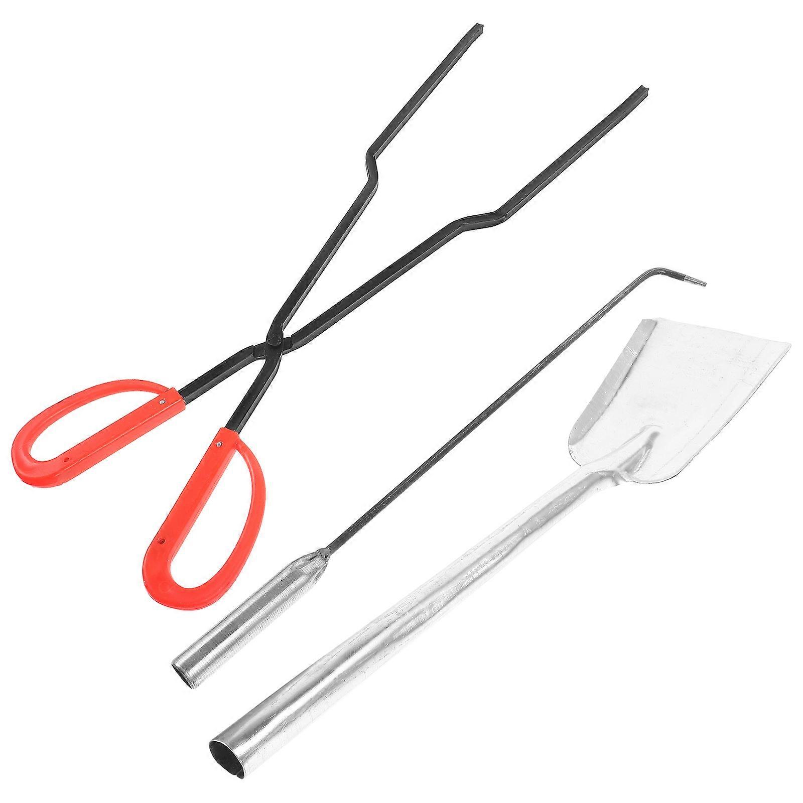 Fireplace 2 Sets Outdoor Fire Use Campers Handling Coal Ash Comfortable Grip Iron Material