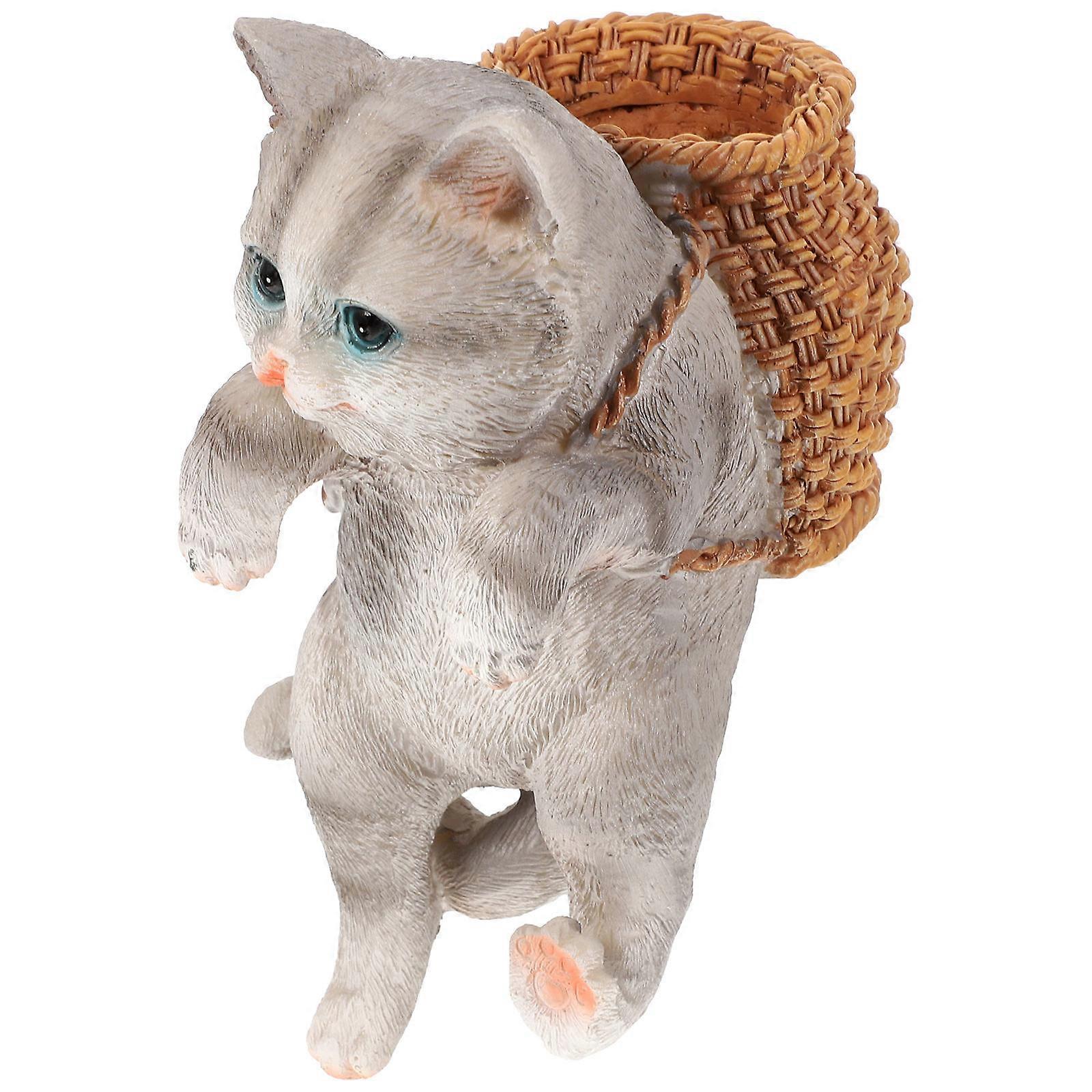 5Pcs Cat Figurines For Aquarium Decorative Purpose Compact Mini Resin Design Grey Color