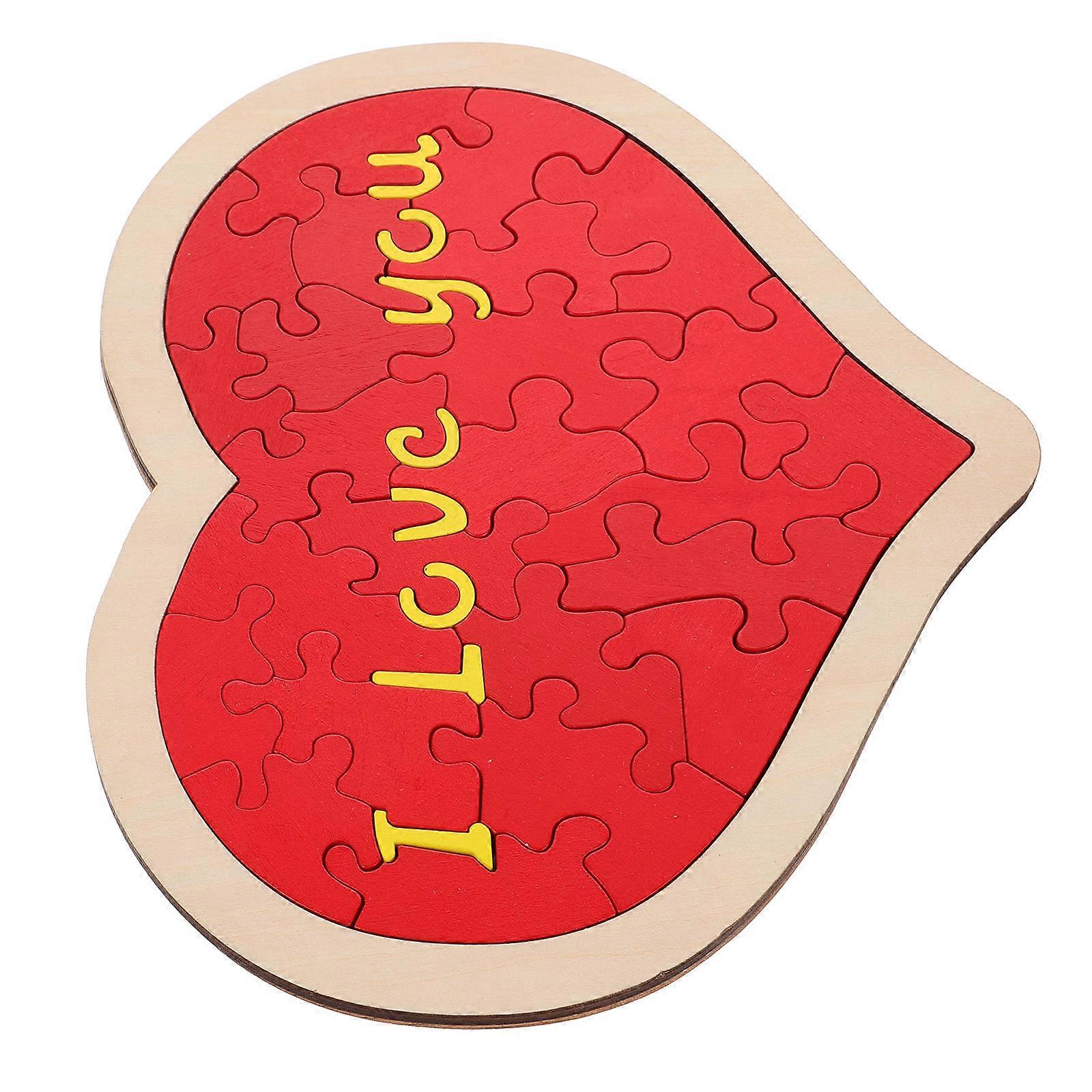 Romantic Red Heart Puzzle Wooden Heart Puzzle for Party Decoration 1Set